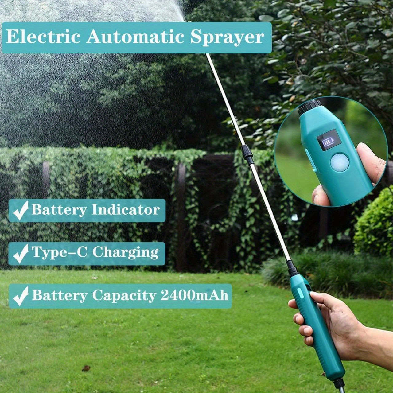 Battery-Powered Garden Sprayer 8L with Mist Nozzles Telescopic Wand Rechargeable Handle