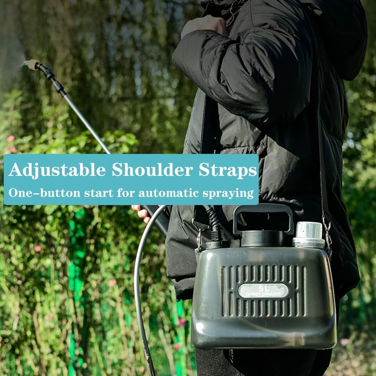 8L Battery-Powered Sprayer with Transparent Tank Telescopic Wand and Adjustable Brass Nozzle