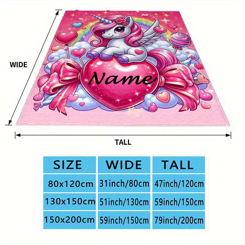 Manta de felpa con unicornio rosa personalizada, suave y acogedora para cama, sofá o picnic
