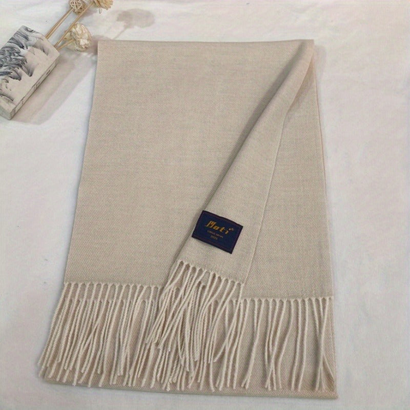 Soft Polyester Shawl for Men with Tassels Solid Color Scarf for Fall Winter