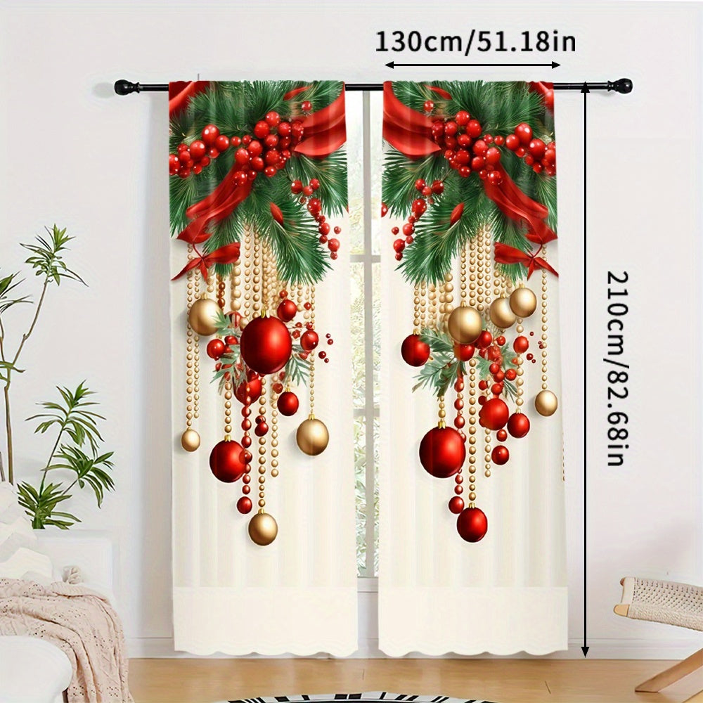 Festive Christmas Curtain Panels Polyester Digital Print Modern Rod Pocket for Holiday Decor
