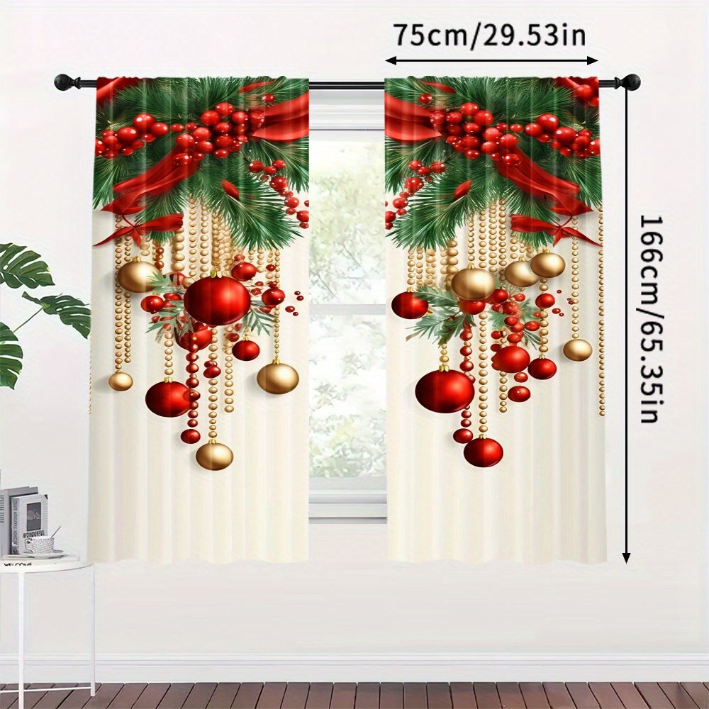 Festive Christmas Curtain Panels Polyester Digital Print Modern Rod Pocket for Holiday Decor