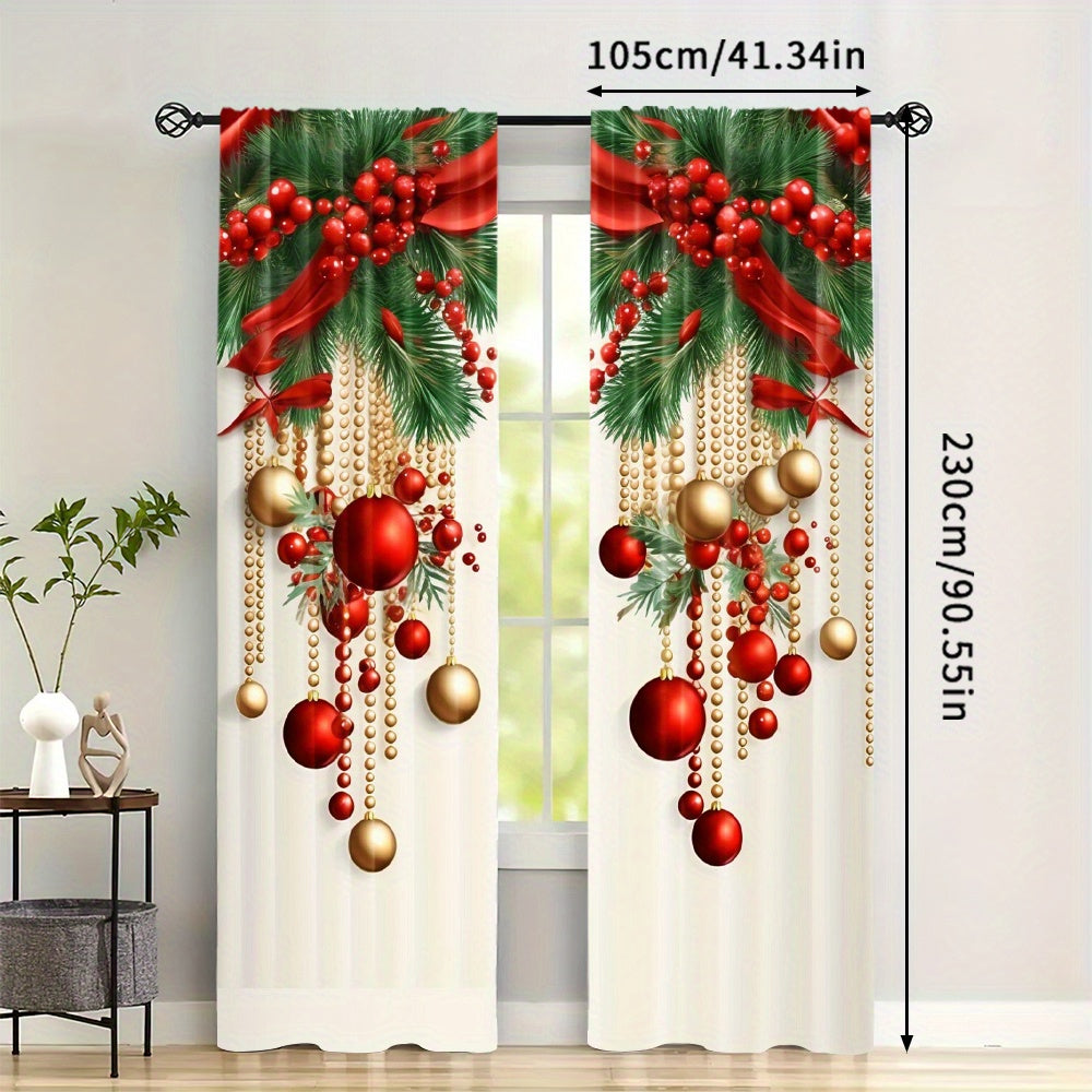 Festive Christmas Curtain Panels Polyester Digital Print Modern Rod Pocket for Holiday Decor