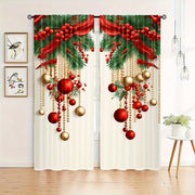 Festive Christmas Curtain Panels Polyester Digital Print Modern Rod Pocket for Holiday Decor