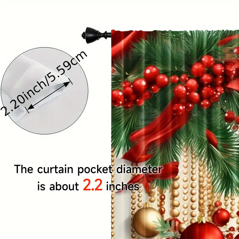 Festive Christmas Curtain Panels Polyester Digital Print Modern Rod Pocket for Holiday Decor