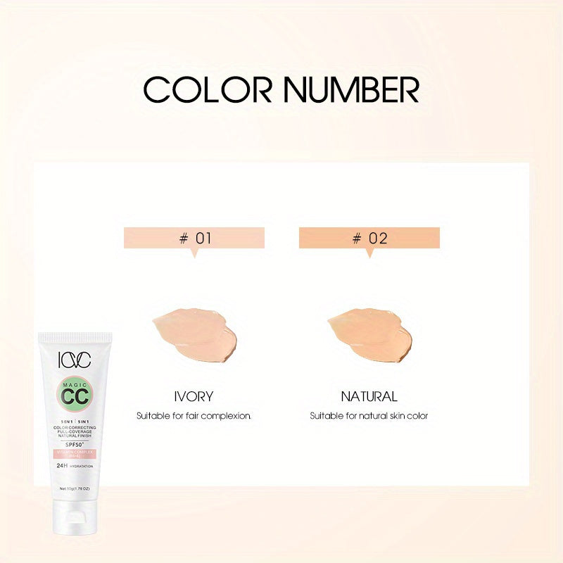 5-in-1 CC Cream Medium Coverage Natural Finish SPF 50 Hydrating Face Cream