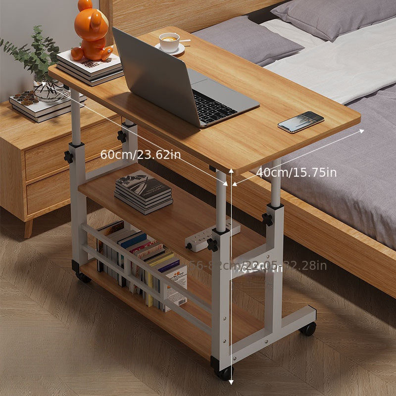 Adjustable Height Mobile Computer Desk with Multi-Layer Storage and Casters