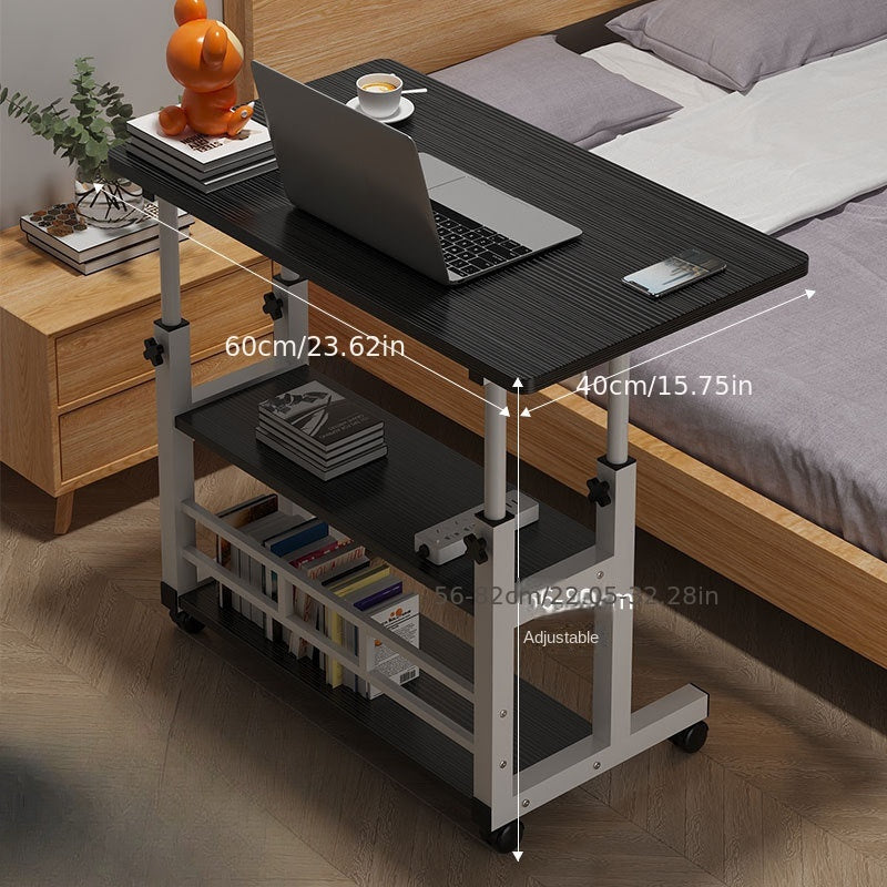 Adjustable Height Mobile Computer Desk with Multi-Layer Storage and Casters