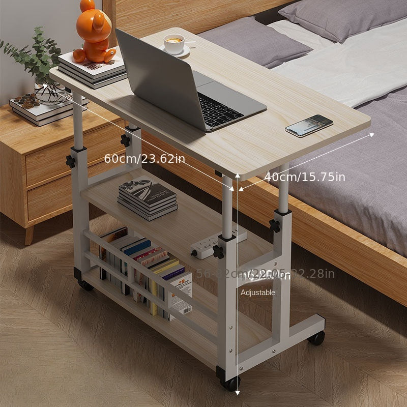 Adjustable Height Mobile Computer Desk with Multi-Layer Storage and Casters