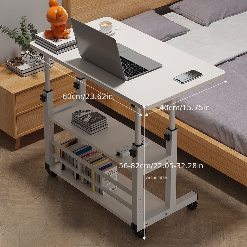 Adjustable Height Mobile Computer Desk with Multi-Layer Storage and Casters