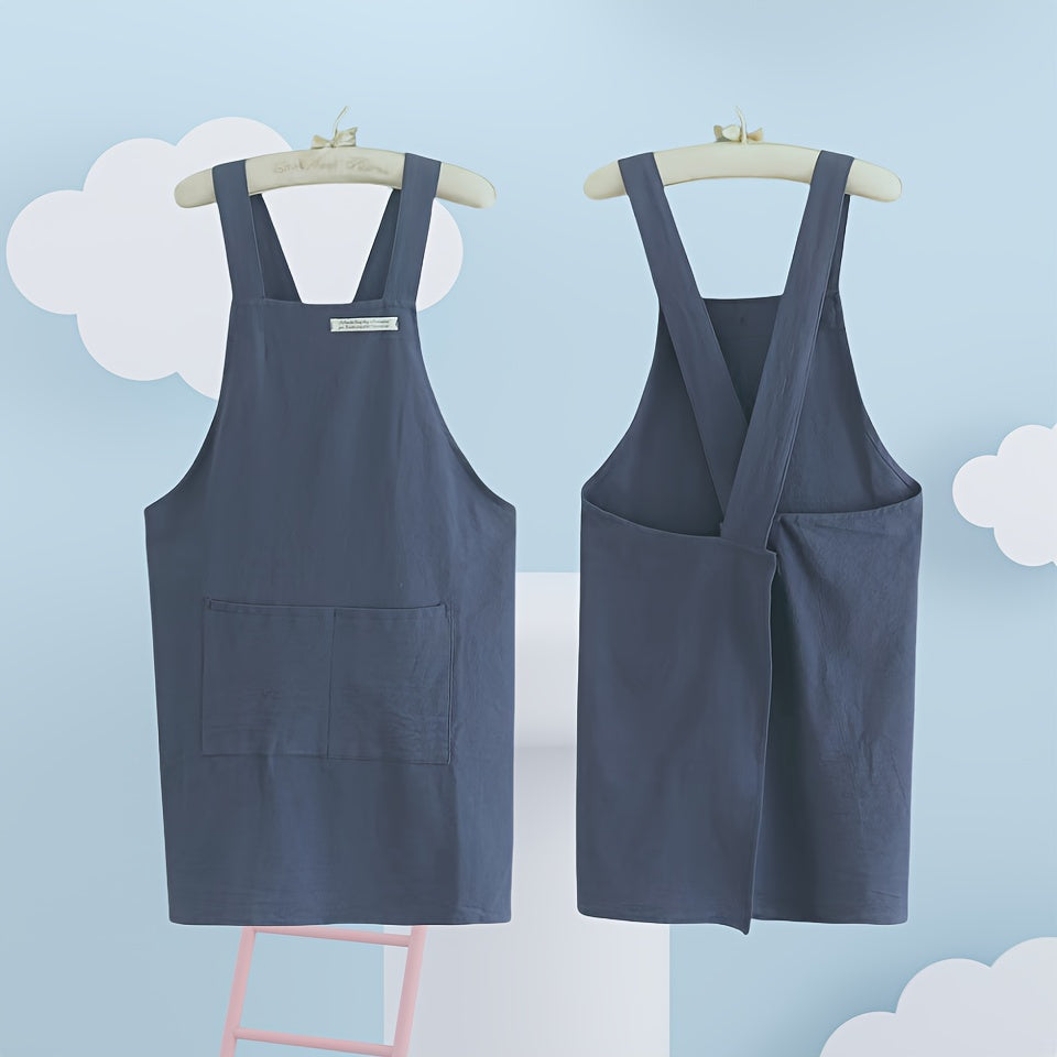 Delantal de lino japonés con bolsillos para cocinar, hornear, jardinería, lavable, duradero