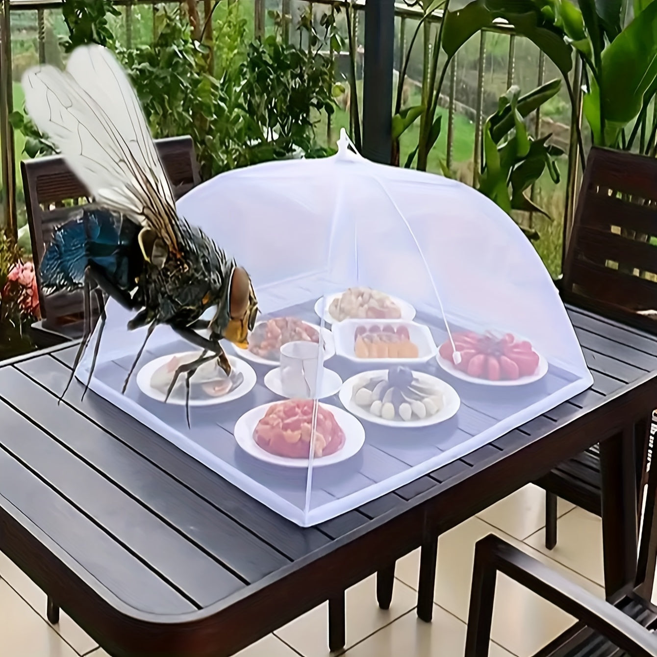 White Mesh Food Cover Tent for Insect-Free Outdoor Cooking and Picnics