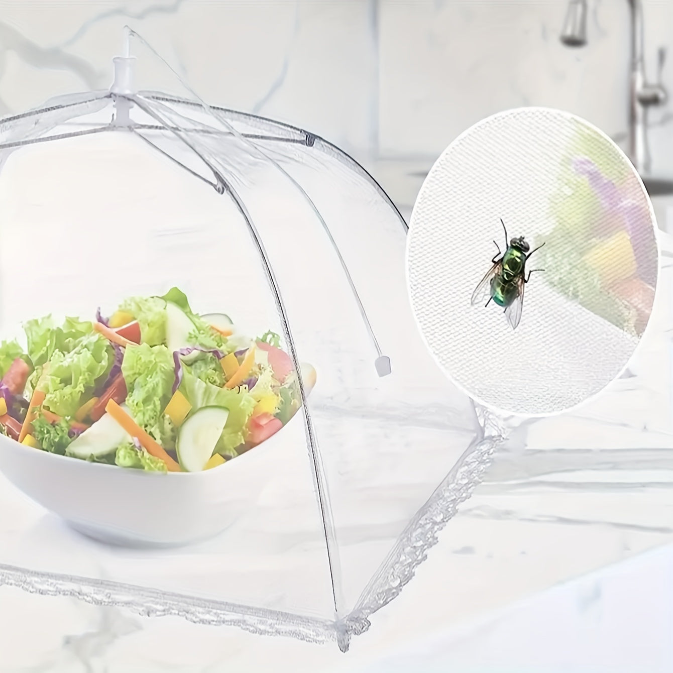 White Mesh Food Cover Tent for Insect-Free Outdoor Cooking and Picnics