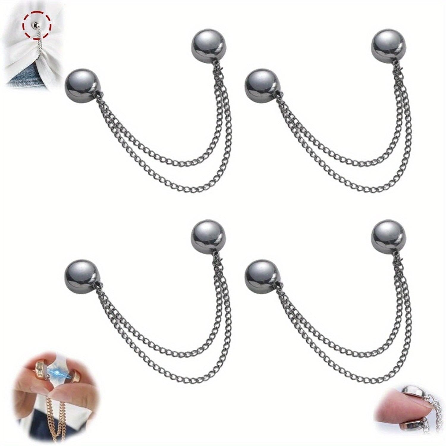 4pcs Women's Magnetic Clothes Clips Durable Alloy Elegant Fit for Shirts Skirts Dresses