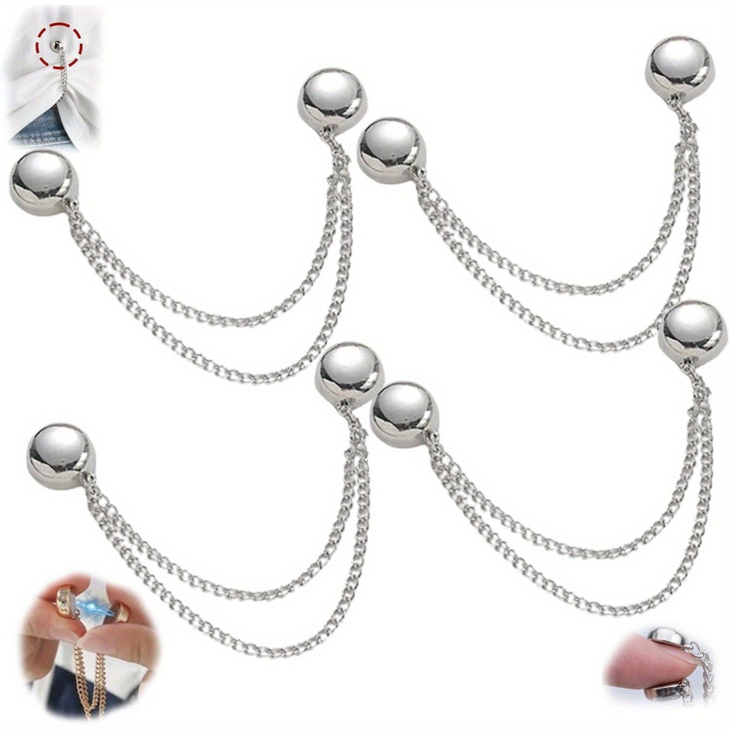 4pcs Women's Magnetic Clothes Clips Durable Alloy Elegant Fit for Shirts Skirts Dresses
