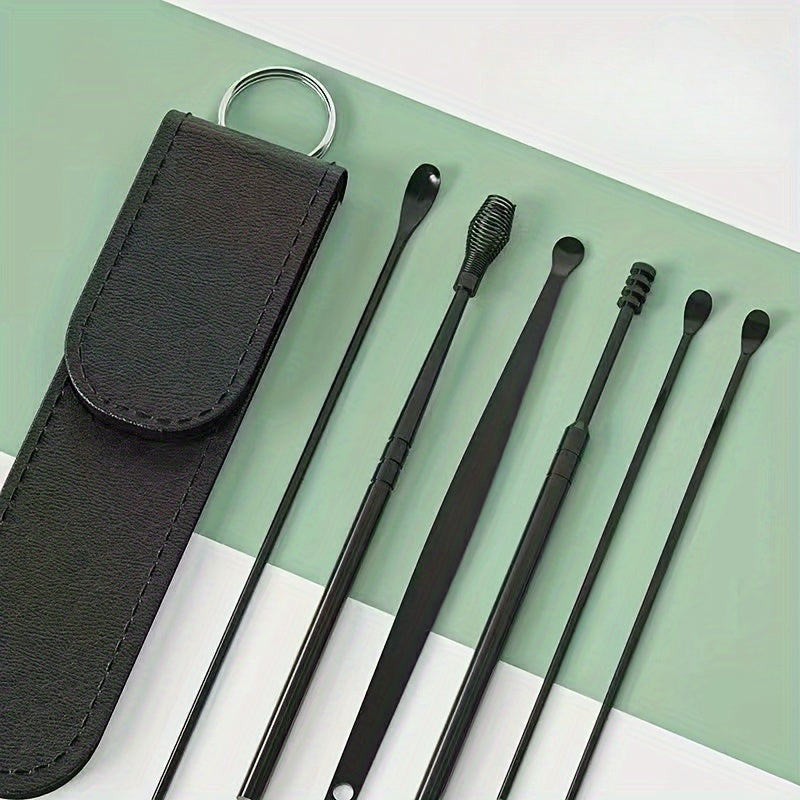 Stainless Steel Ear Picking Spoon Set 6 Pieces Spiral Design Adult Ear Cleaning Tools