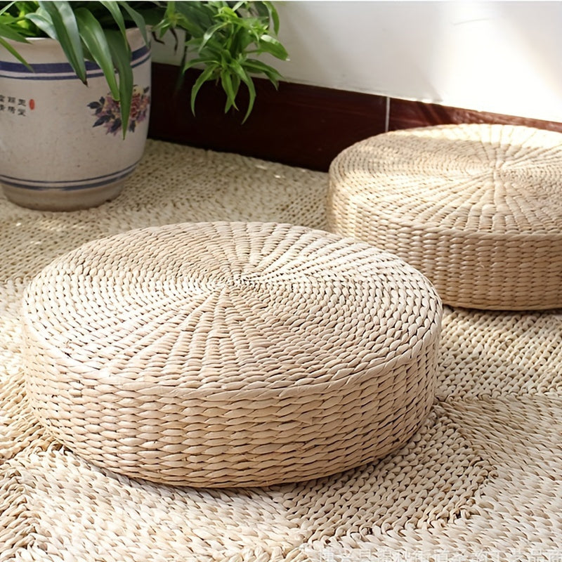 Handmade Round Grass Cushion with Tray Eco-Friendly Dandelion Fiber Bay Window Tatami Seating