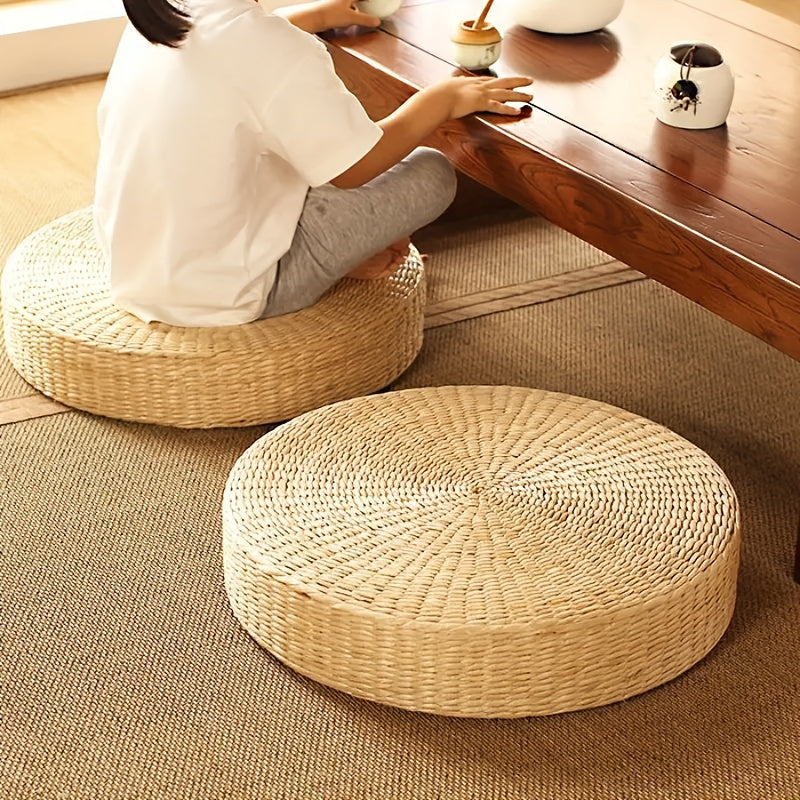 Handmade Round Grass Cushion with Tray Eco-Friendly Dandelion Fiber Bay Window Tatami Seating
