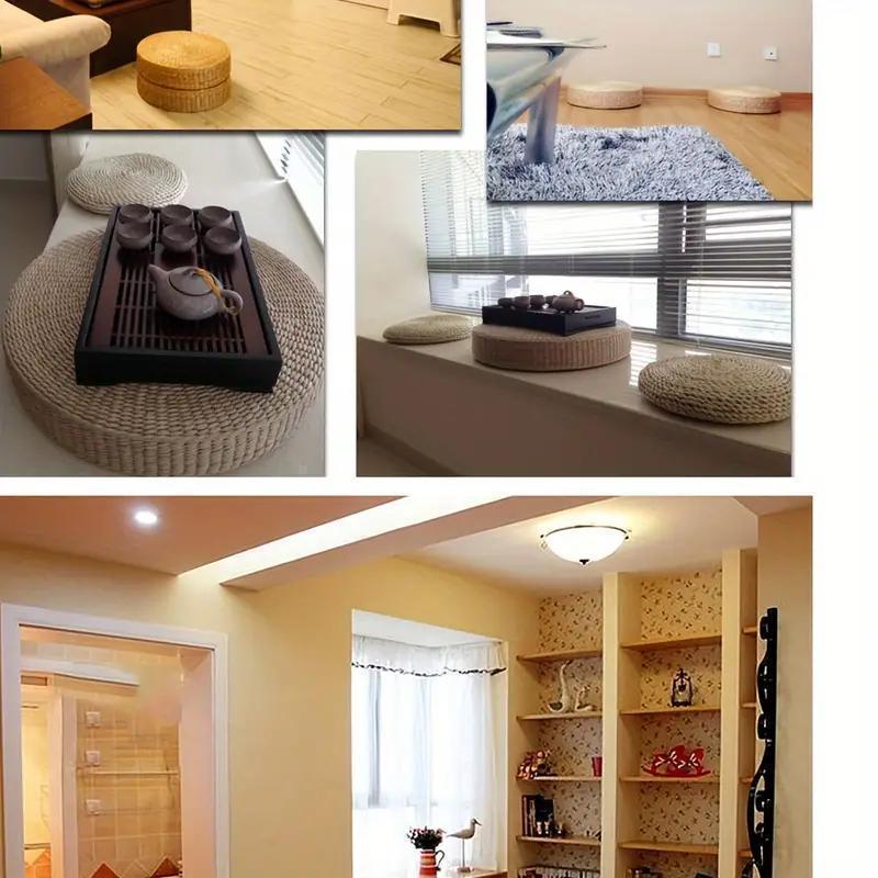 Handmade Round Grass Cushion with Tray Eco-Friendly Dandelion Fiber Bay Window Tatami Seating