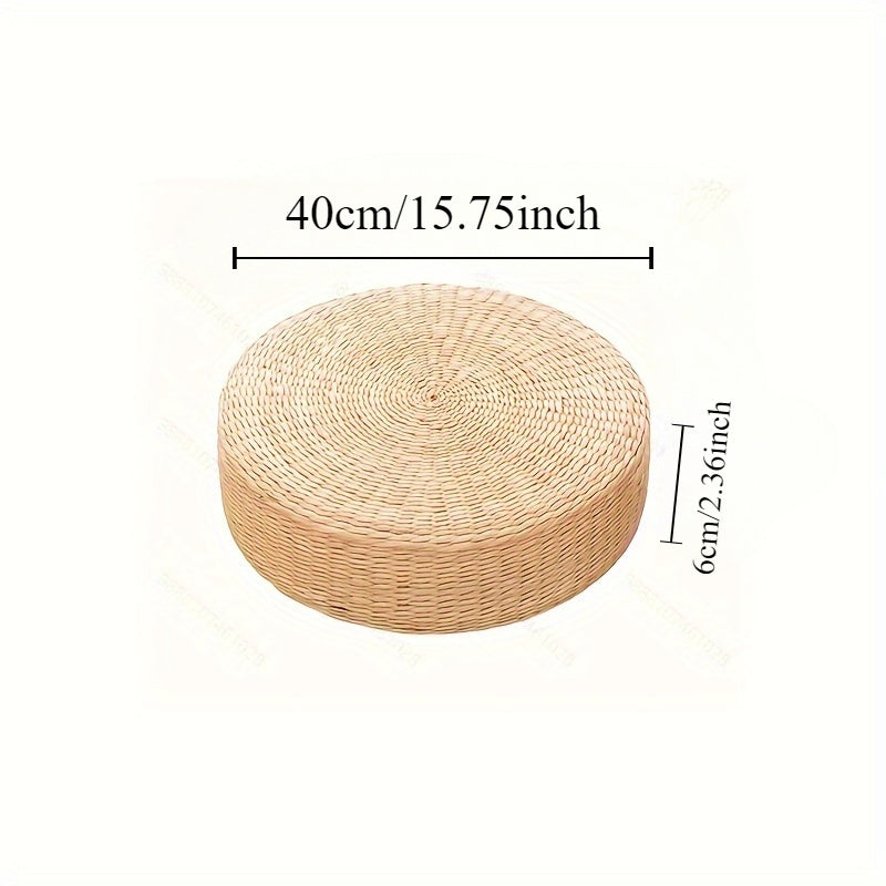 Handmade Round Grass Cushion with Tray Eco-Friendly Dandelion Fiber Bay Window Tatami Seating