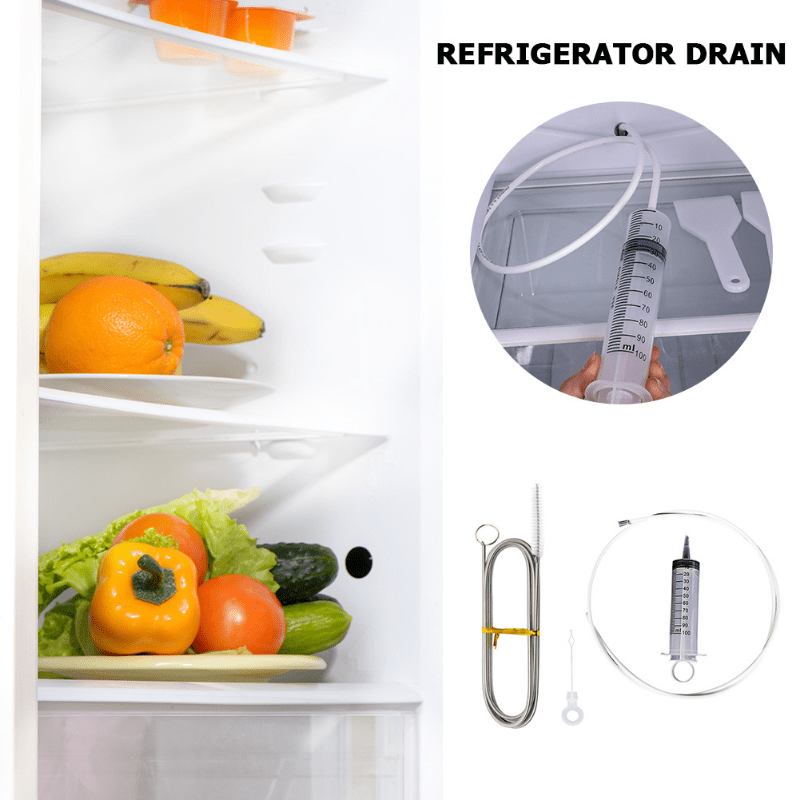 Refrigerator Drain Hole Cleaning Kit Flexible Syringe Hose Brush Deep Cleaning