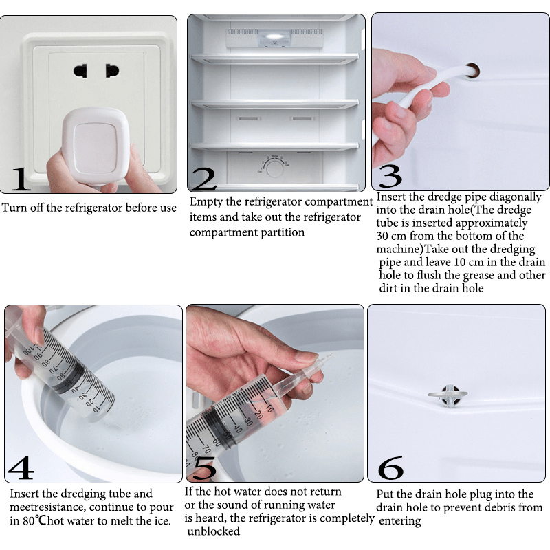 Refrigerator Drain Hole Cleaning Kit Flexible Syringe Hose Brush Deep Cleaning