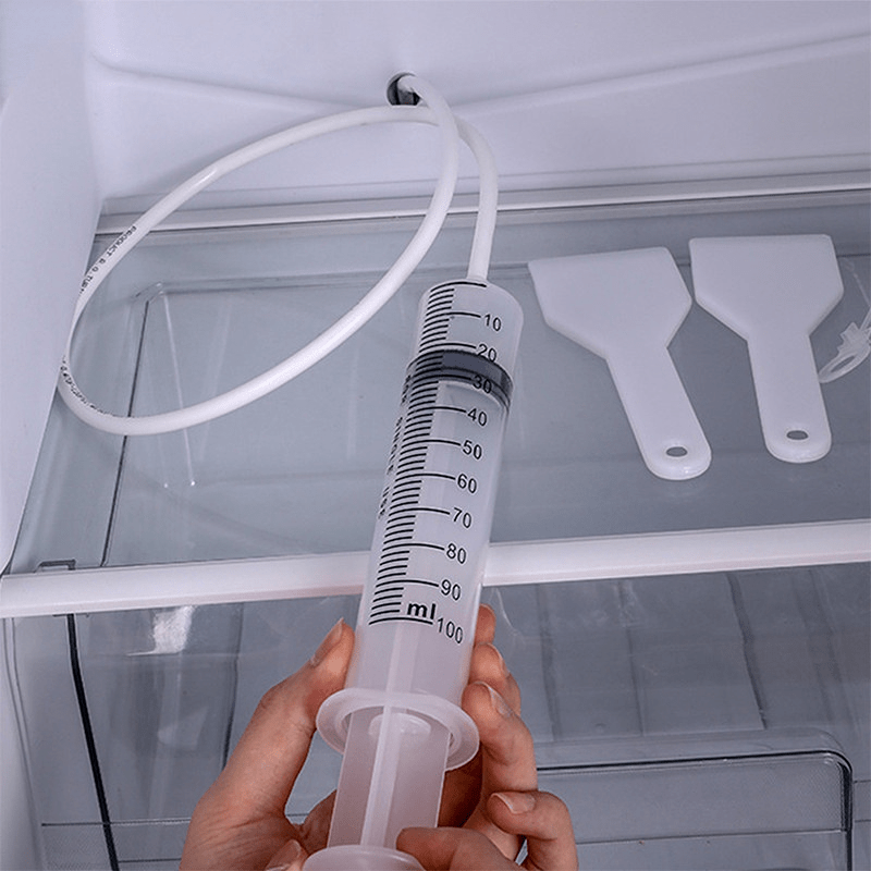 Refrigerator Drain Hole Cleaning Kit Flexible Syringe Hose Brush Deep Cleaning