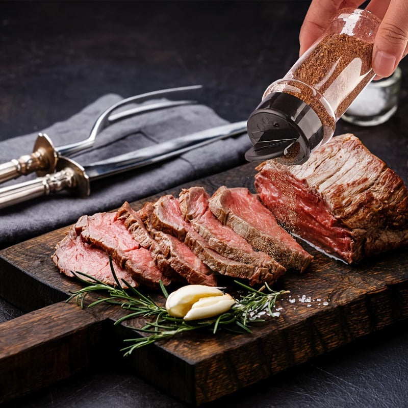 6 ta ziravorlar idishlari to'plami - Kuchli PET oshxona va BBQ ziravorlari shishalari, kamp qilish, pikniklar va ochiq oshpazlik uchun