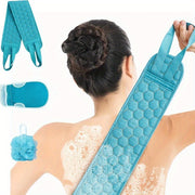 Exfoliating Bath Set with Long Handle Back Scrubber Sponge and Mud Removing Glove