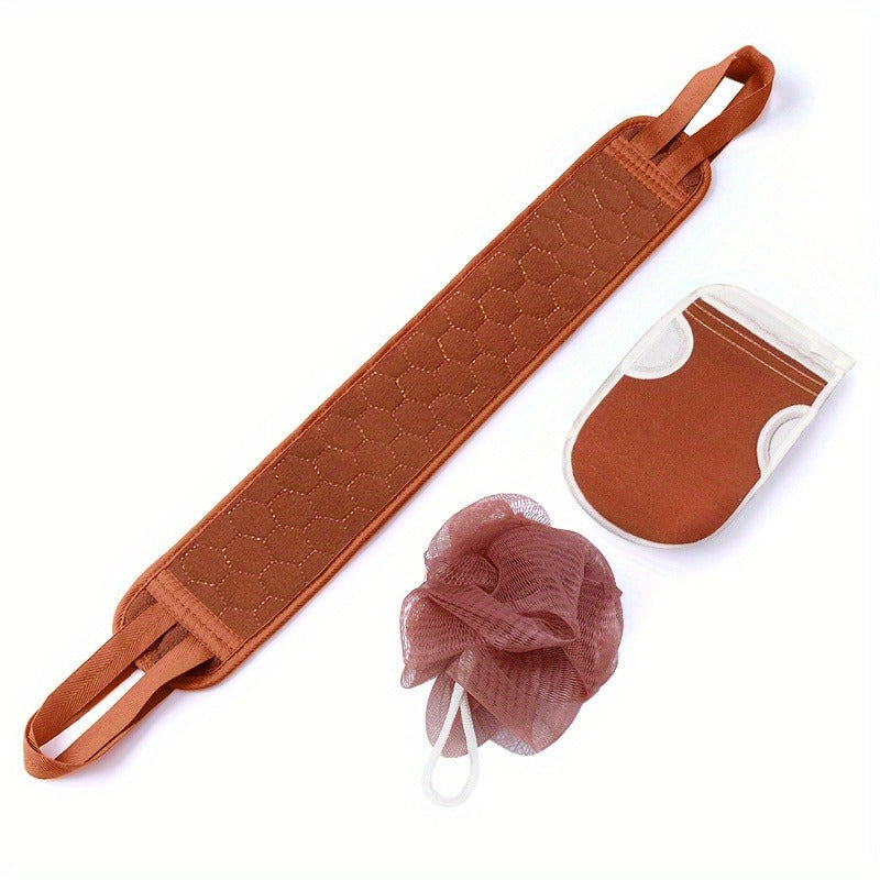 Exfoliating Bath Set with Long Handle Back Scrubber Sponge and Mud Removing Glove