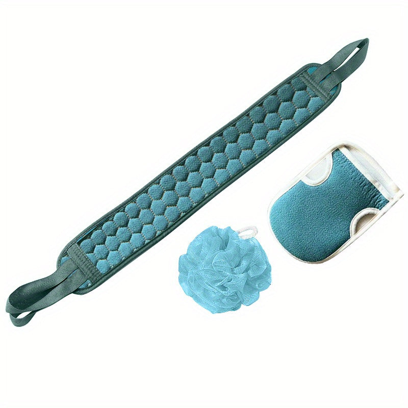 Exfoliating Bath Set with Long Handle Back Scrubber Sponge and Mud Removing Glove