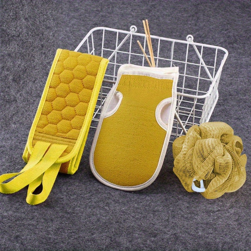 Exfoliating Bath Set with Long Handle Back Scrubber Sponge and Mud Removing Glove