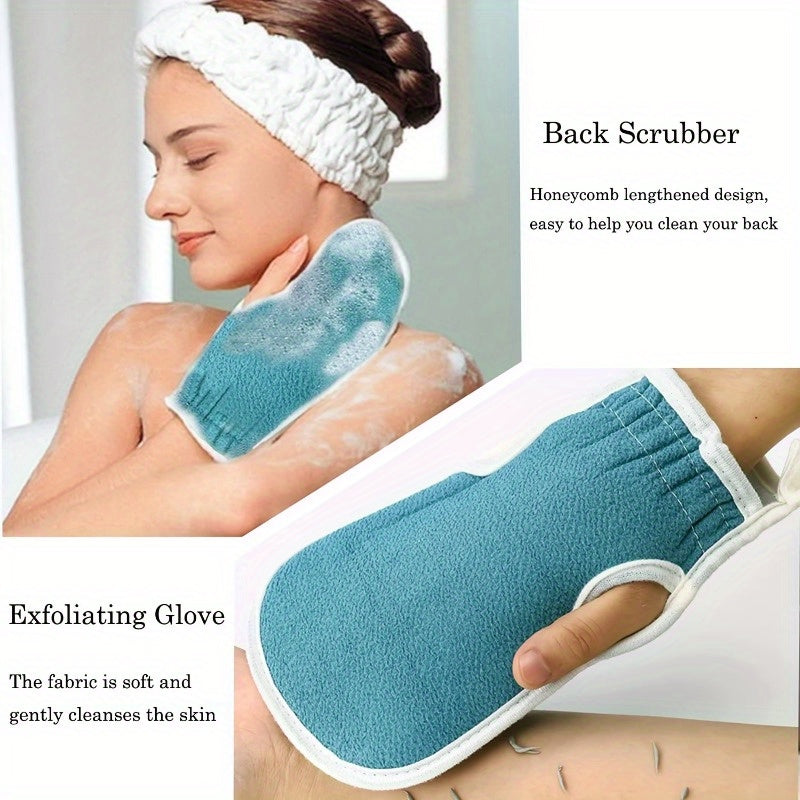 Exfoliating Bath Set with Long Handle Back Scrubber Sponge and Mud Removing Glove
