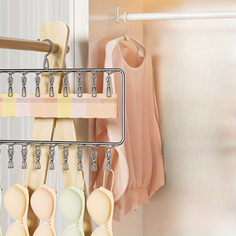 Organizador de acero inoxidable de 2 niveles con clips para almacenamiento de sombreros, calcetines y ropa interior