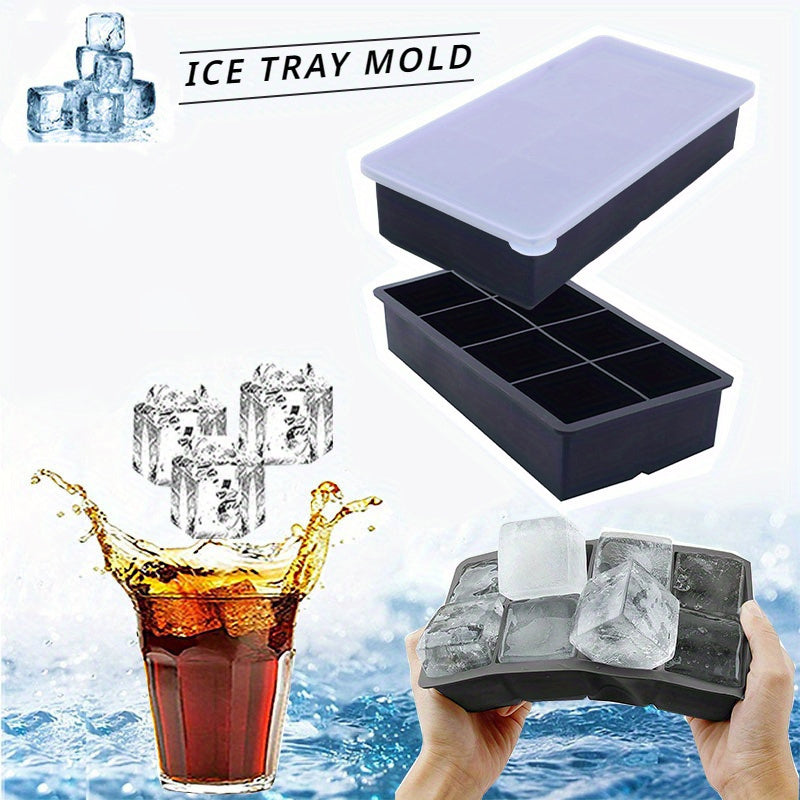 Silicone Ice Cube Molds 8 Large Compartments with Lids for Cocktails and Beverages