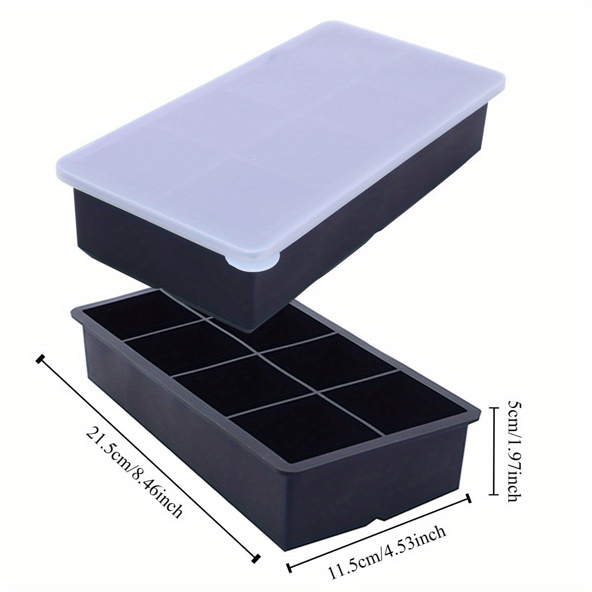 Silicone Ice Cube Molds 8 Large Compartments with Lids for Cocktails and Beverages