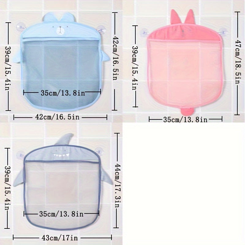 Cesta de almacenamiento para bañera colgante Shark gris rosa azul organizador de juguetes de malla