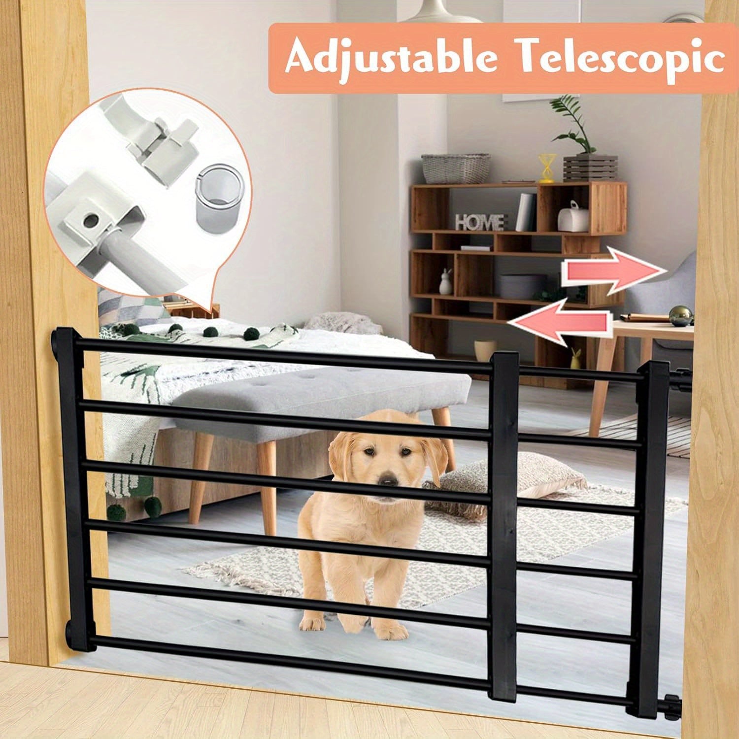 Adjustable Pet Gate for Dogs and Cats with Carbon Steel Frame for Doorways and Stairs