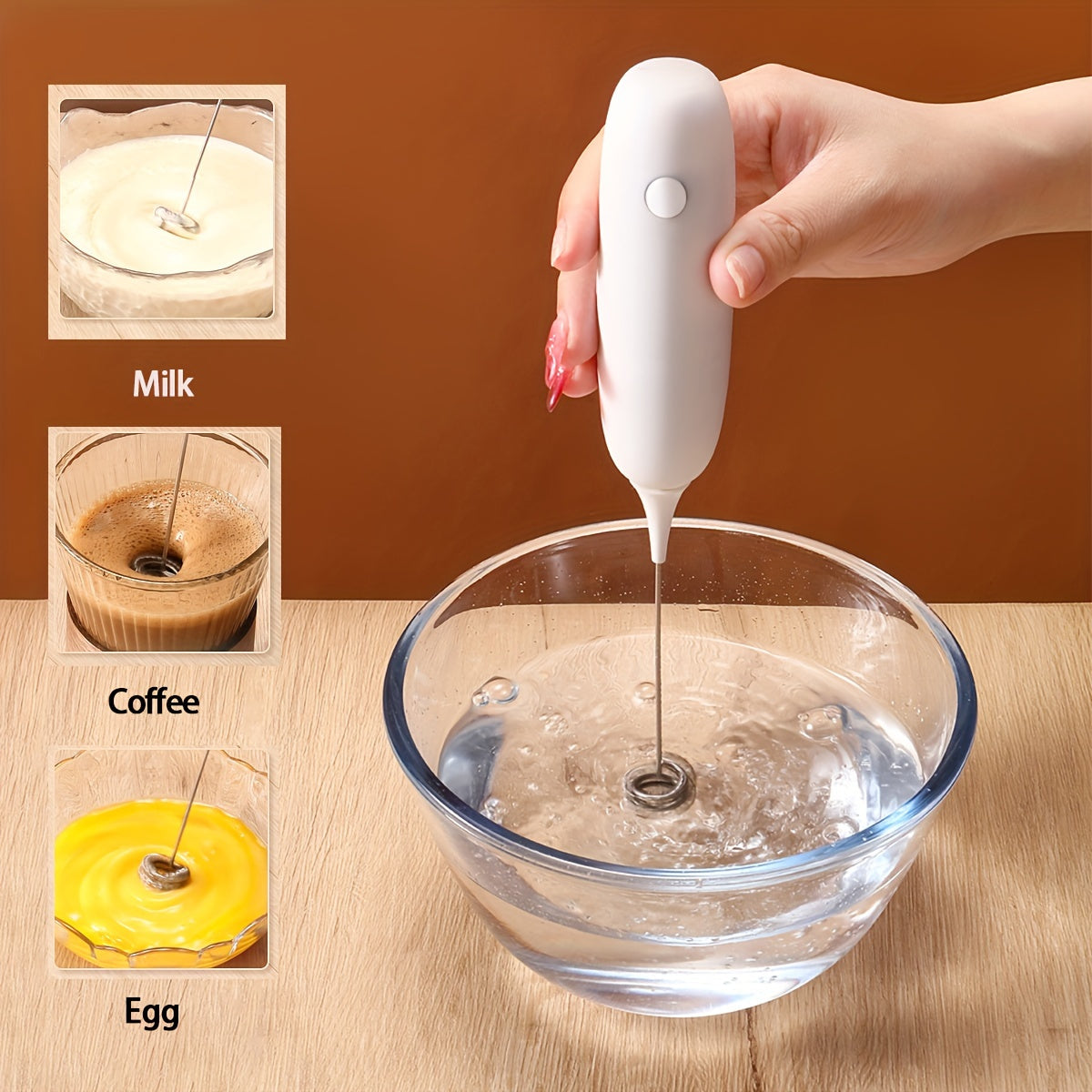 Electric Milk Frother Handheld 4W Cordless Easy to Use for Lattes Cappuccinos
