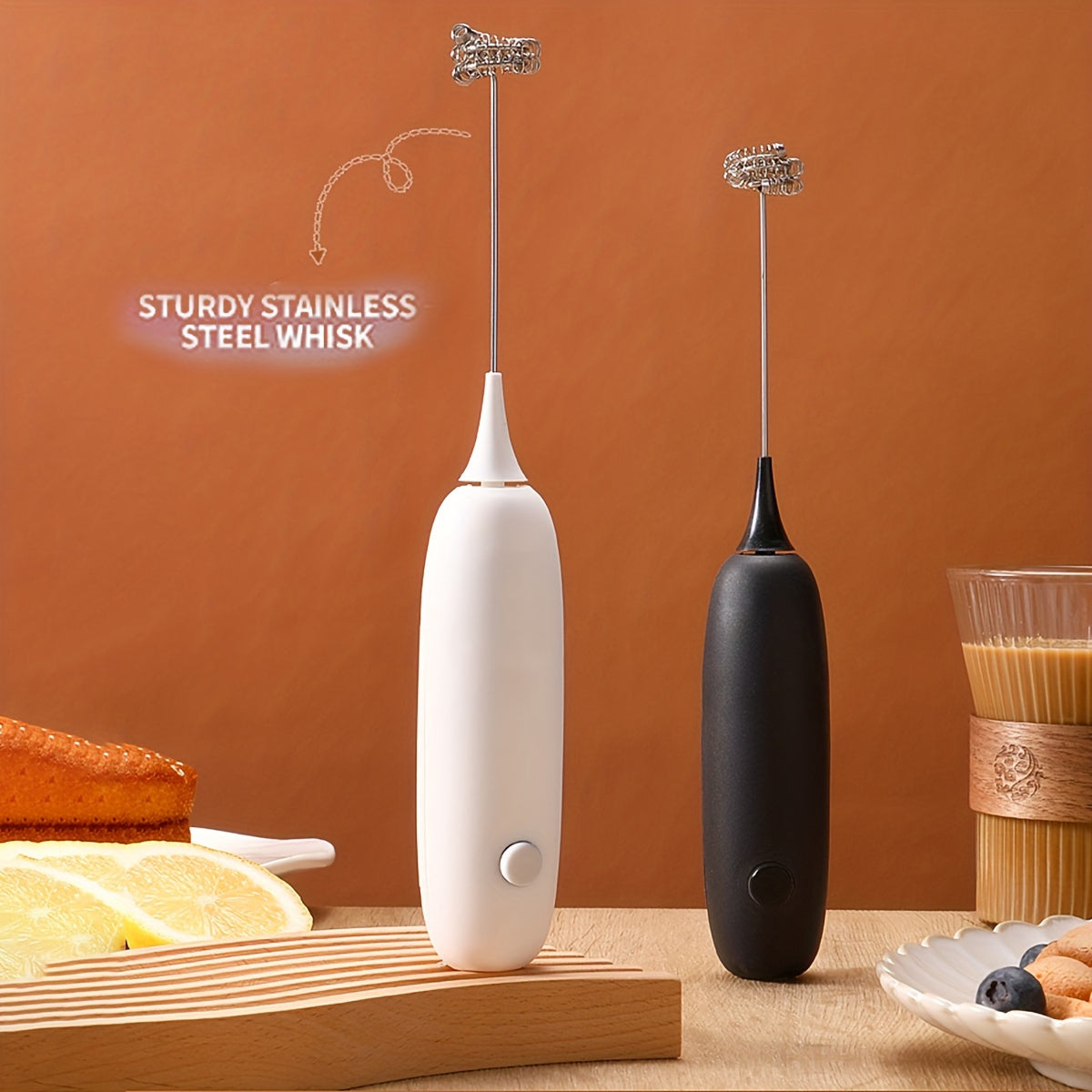 Electric Milk Frother Handheld 4W Cordless Easy to Use for Lattes Cappuccinos