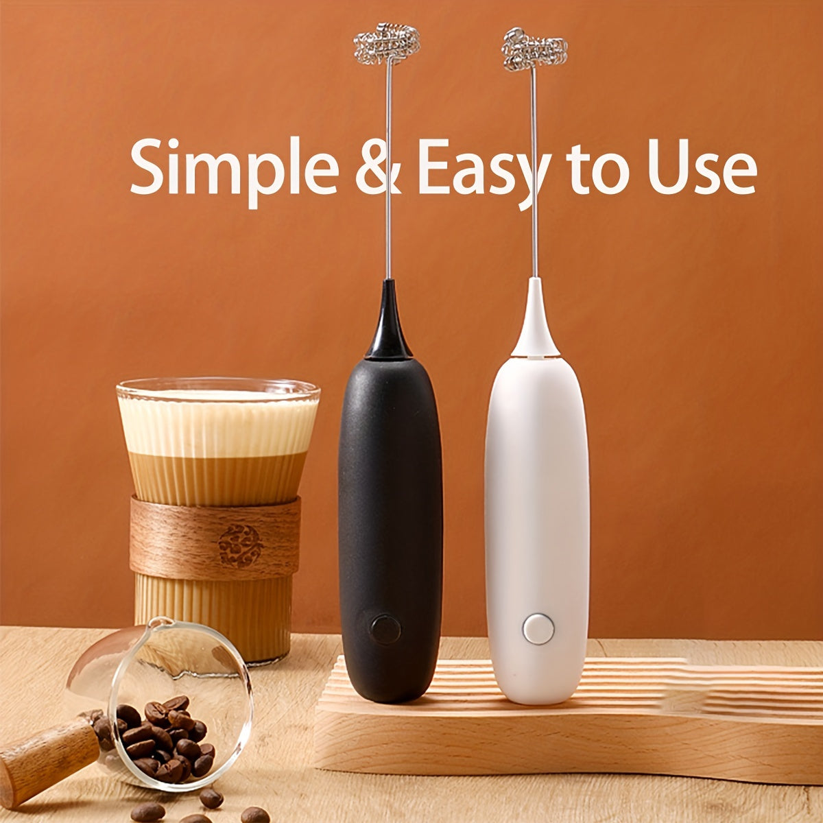 Electric Milk Frother Handheld 4W Cordless Easy to Use for Lattes Cappuccinos