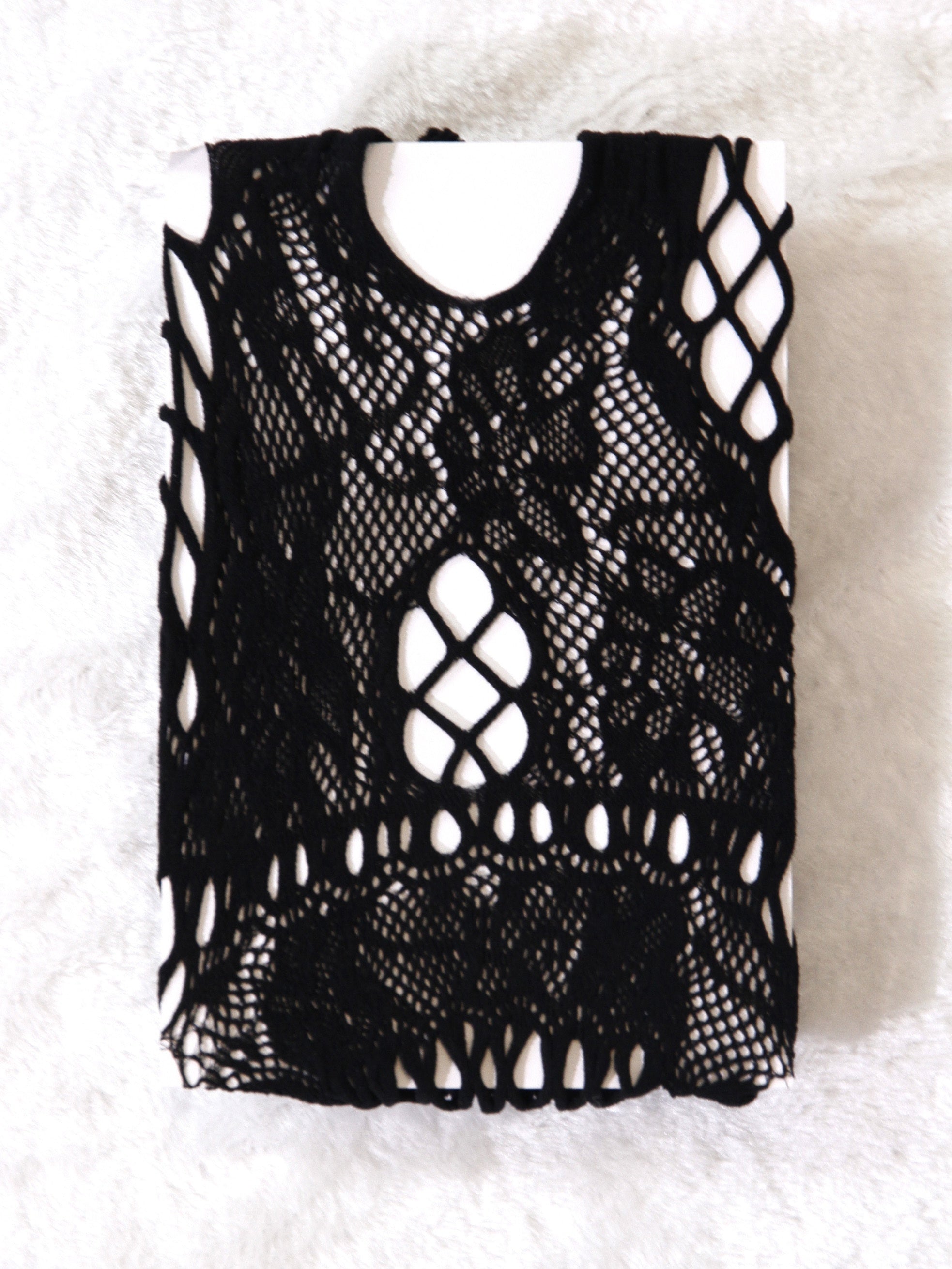 Women's Floral Jacquard Fishnet Bodystocking with Open Crotch and Halter Back