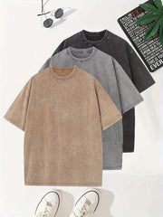 Camiseta de algodón sólida para hombre, de manga corta, con cuello redondo, para verano y uso al aire libre