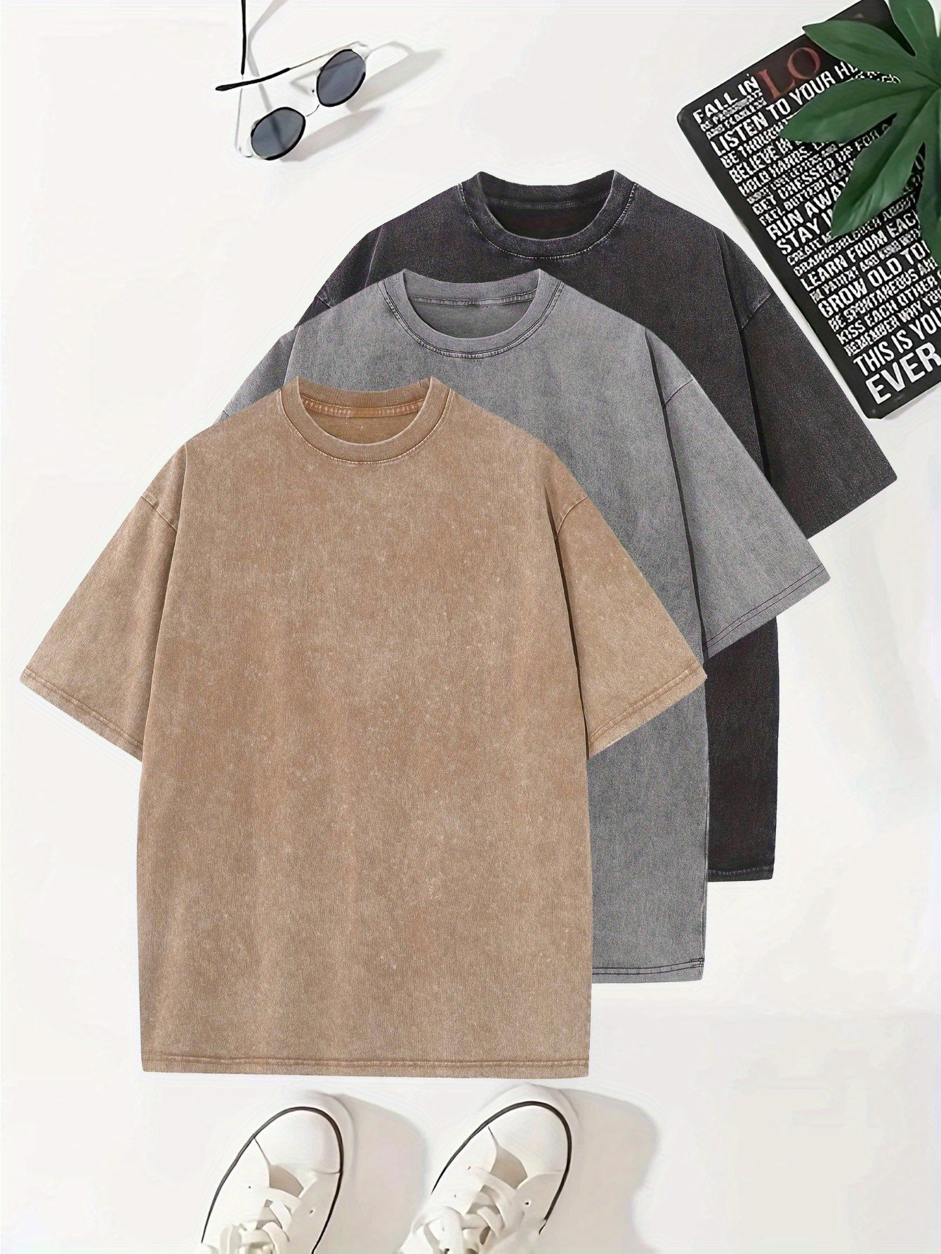 Camiseta de algodón sólida para hombre, de manga corta, con cuello redondo, para verano y uso al aire libre