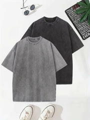 Men's Vintage Washed Cotton T-Shirts Pack Short Sleeve Crew Neck Drop Shoulder Casual