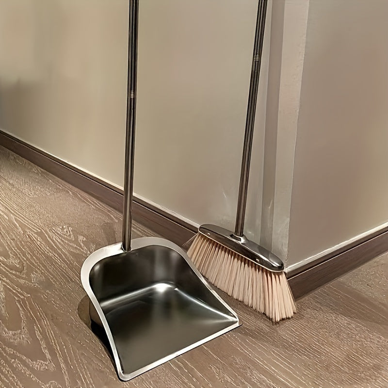 Stainless Steel Broom and Dustpan Set with Beveled Edge for Corner Cleaning Home Office School Dorm