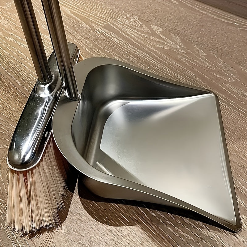 Stainless Steel Broom and Dustpan Set with Beveled Edge for Corner Cleaning Home Office School Dorm