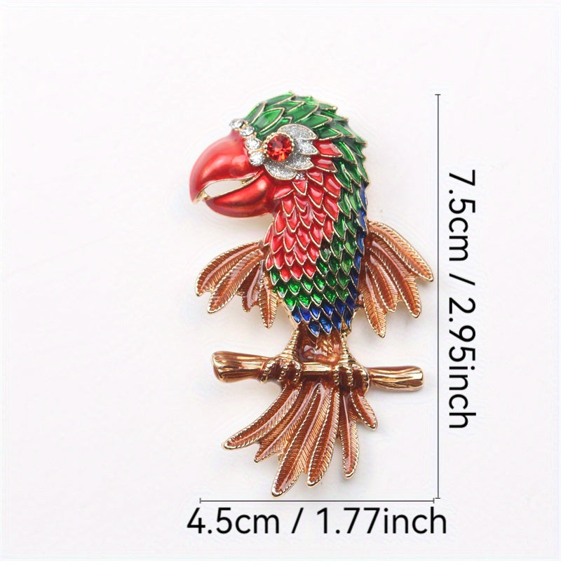 Enamel Parrot Brooch with Rhinestones Animal Corsage Pin for Ladies Fashion