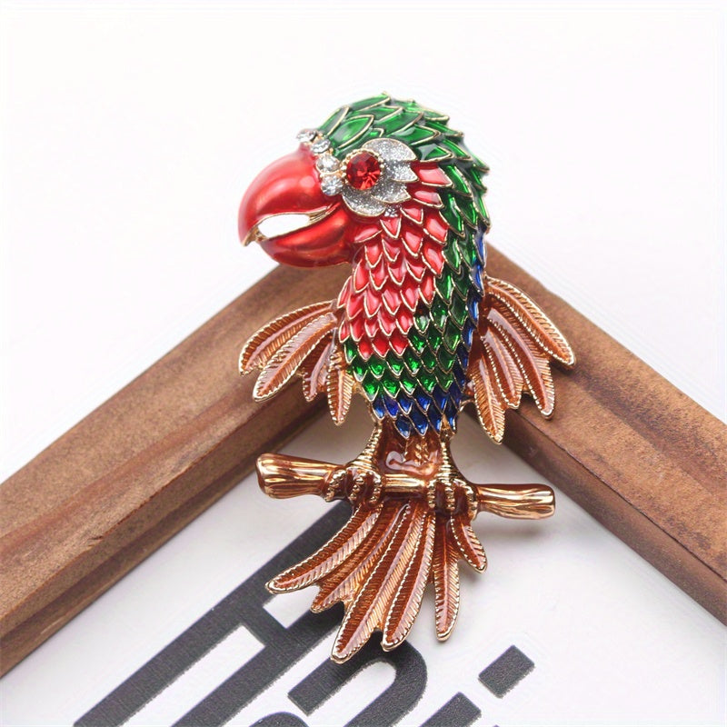 Enamel Parrot Brooch with Rhinestones Animal Corsage Pin for Ladies Fashion