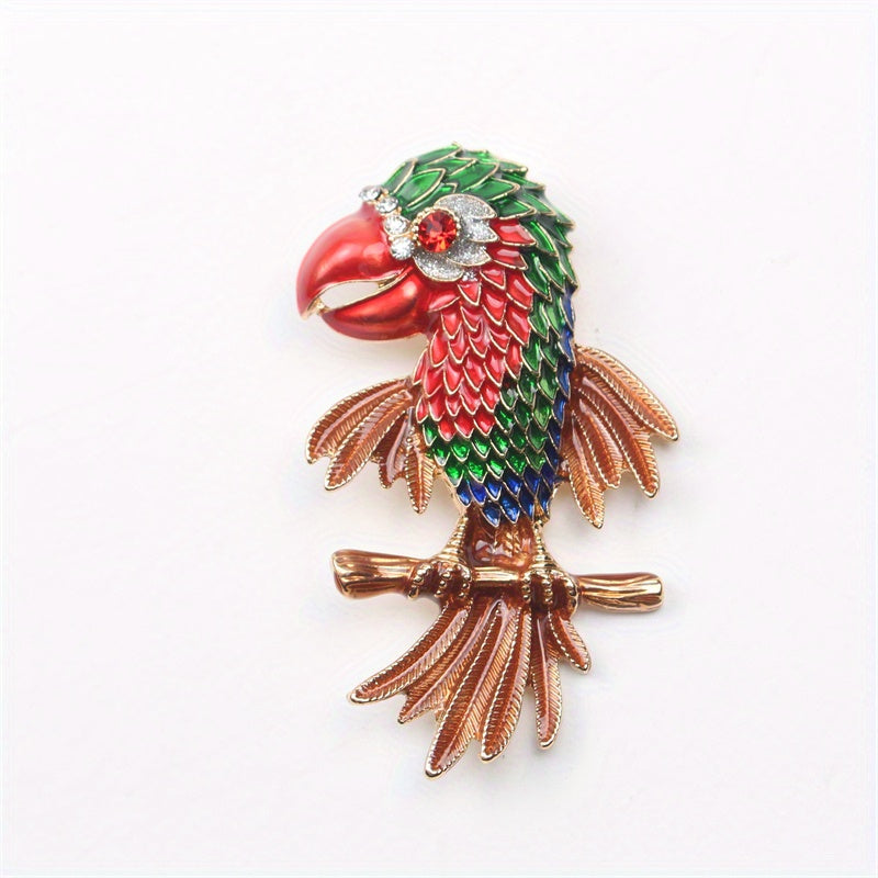 Enamel Parrot Brooch with Rhinestones Animal Corsage Pin for Ladies Fashion